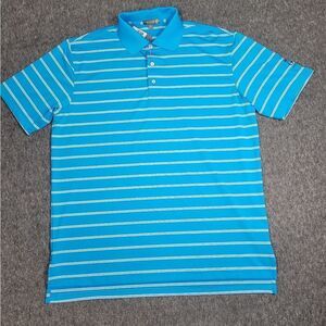 Peter Millar Summer Comfort Mens Size L Golf Polo Shirt Striped Aqua Blue New